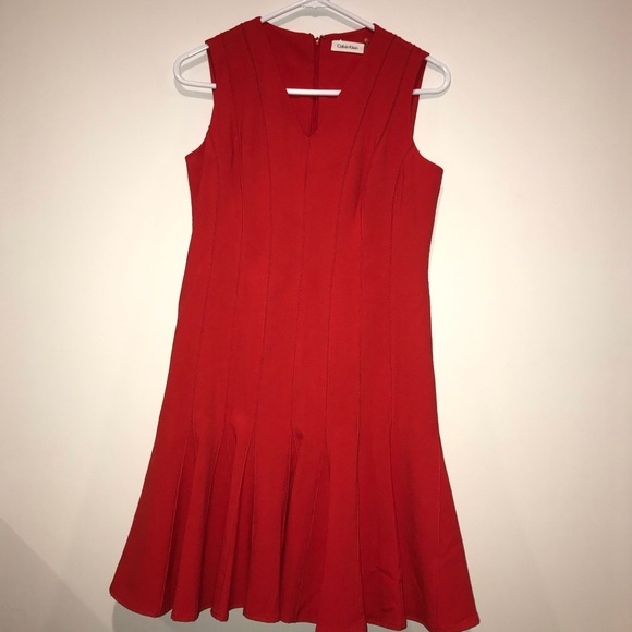 CALVIN KLEIN red fit and flare pleated dress sz 8P - Picture 5 of 8